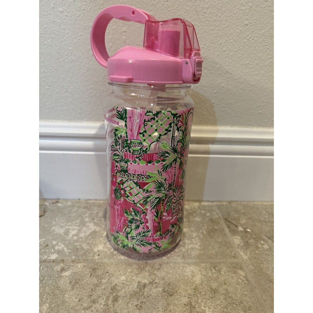 Lilly Pulitzer Water Bottle Pink Floral Travel Tumbler Gym Beach Resort NEW 50oz